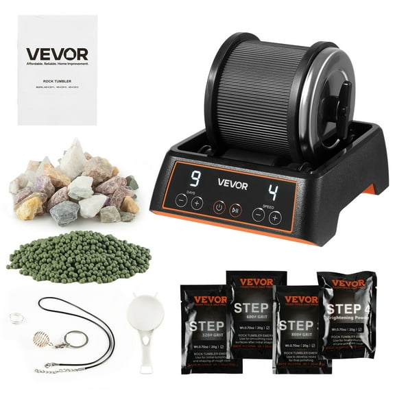 VEVOR Rock Tumbler, 1 lb Rock Polishing Machine, Rocks Tumbling Kit with 4-Speed Adjustment, 1–9 Day Timer, Direct Drive Motor Rocks Polishing Kit for Rose Quartz, Amethyst, Quiet Operation