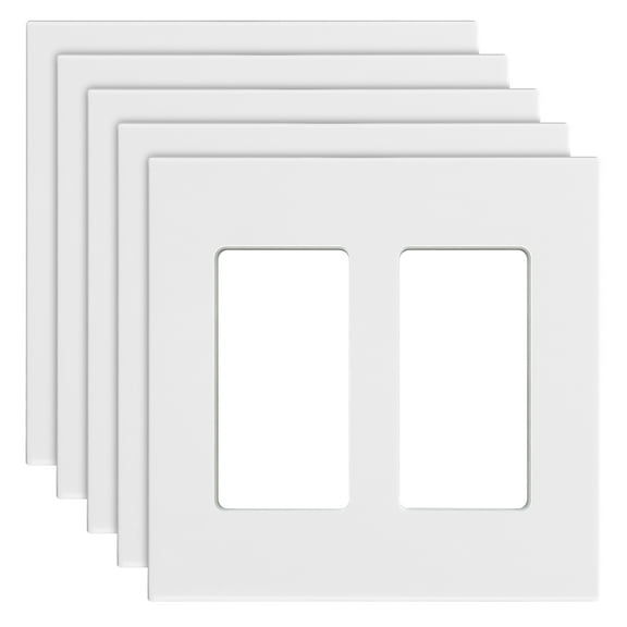 VEVOR Rocker Light Switch Wall Plates, 2-Gang Decorative Outlet Covers,Standard Size 4.57in L x 4.53in H Unbreakable Polycarbonate Thermoplastic Faceplate for Receptacle Outlet&Switch(5 Pack, White)