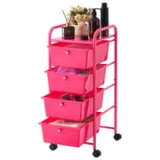 VEVOR Rolling Cart with Drawers, 4 Drawer Storage Organizer, Mobile Utility Cart with Steel Frame, Universal Casters & 2 Brakes, for Office, Classroom, Craft Tools, Garage, Cleaning Supplies,Rose Red