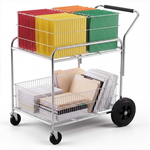 VEVOR Rolling File Cart 2-Tier Mobile Wire Mail Cart with Lockable Wheels, for Office Records Room, Heavy-Duty File Folder Organizer Utility Wagon, with 264.55 lbs / 120 kg Load, 37.6 x 22.4 x 38 in