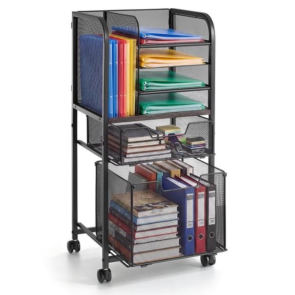 VEVOR Rolling File Cart 6-Tier Mobile Filing Cabinet with Wheels Drawers, for Home Office, Large Storage Capacity, Under Desk Hanging File Folder Organizer, with 45 lbs / 20.5 kg Max Load, Black