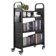 thumbnail image 1 of VEVOR Rolling Library Book Cart, 330 lbs Capacity, 30.3 x 15 x 48.0-Inch Library Cart, Single Sided L-Shaped Shelves with 3-Inch Lockable Wheels, Book Truck for Home Shelves Office and School, Black, 1 of 9