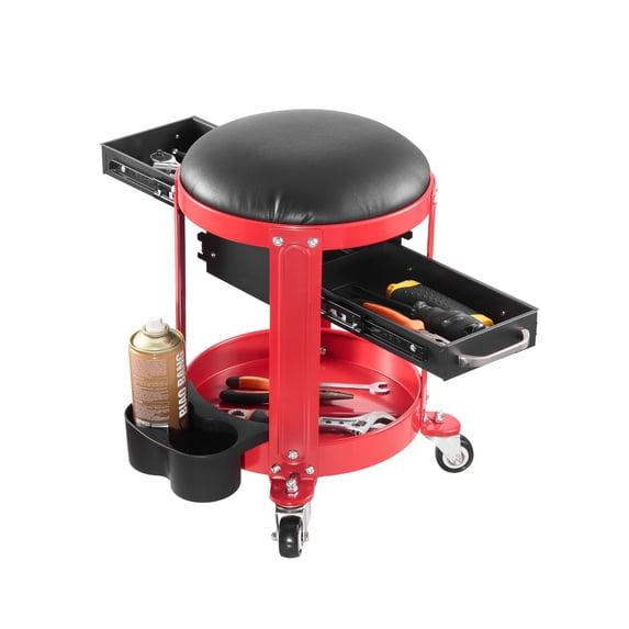 VEVOR Rolling Mechanic Stool with Wheels, 300 lbs Capacity Garage Seat/Work Stool, Padded Roller Creeper Seat with Fixed Height, Tool Tray and 2 Drawers