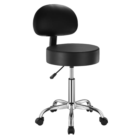 VEVOR Rolling Stool with Back Support and Wheels, 450 LBS Weight Capacity Round Rolling Stool Chair, Height Adjustable Thickened PU Leather Swivel Stool for Salon, Spa, Massage, Tattoo, Clinic,Black