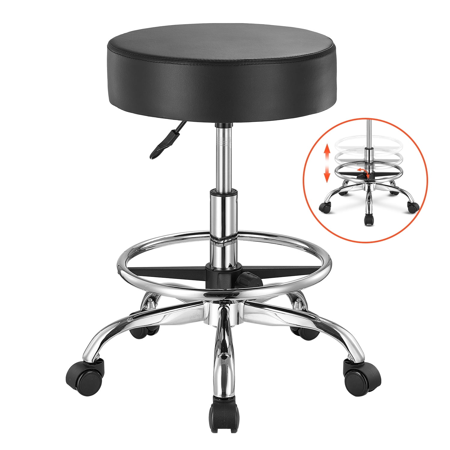 Stool For Rocking Chair VEVOR Rolling Stool with Foot Rest and Wheels, 450 LBS Weight Capacity ...