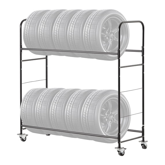 VEVOR Rolling Tire Storage Rack, 2-Shelf Tire Holder and Transport Trailer for Garage,Heavy-Duty Steel Tire Storage Cart with Wheel,Adjustable Height & Protective Cover,Hold up to 12 Standard Tires