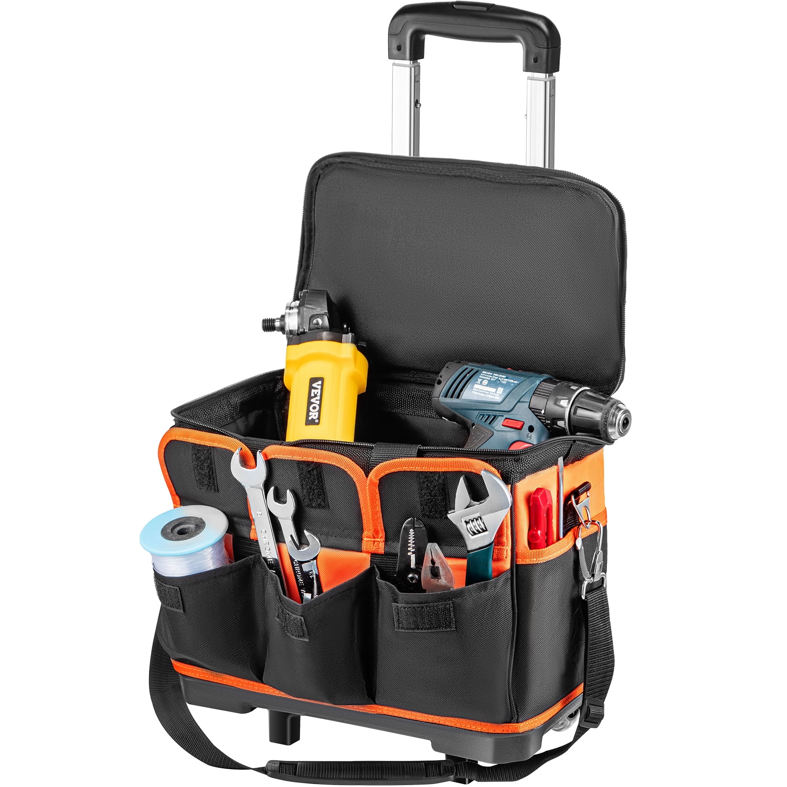 VEVOR Rolling Tool Bag, 14in Tool Bag with Wheels, 17 Pockets Roller Tool  Bag, 110lb Load Capacity Rolling Tool Bag w/ Wheels, Roller Tool Box w/ Two  2.56in Wheels, Rolling Tote w/