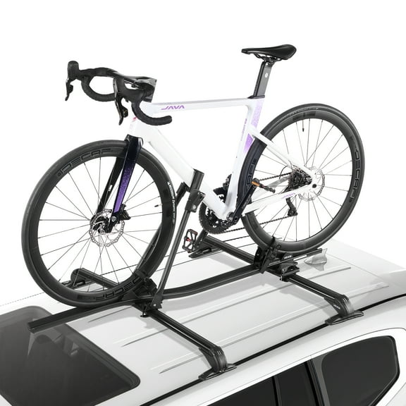 VEVOR Roof Bike Rack, 33 lbs Capacity, Upright Roof Mount Bicycle Rack with Secure Locking System for Most Standard Crossbars, Aluminum Upright Rooftop Bike Rack 1 Bike Carrier for Car SUV, Black