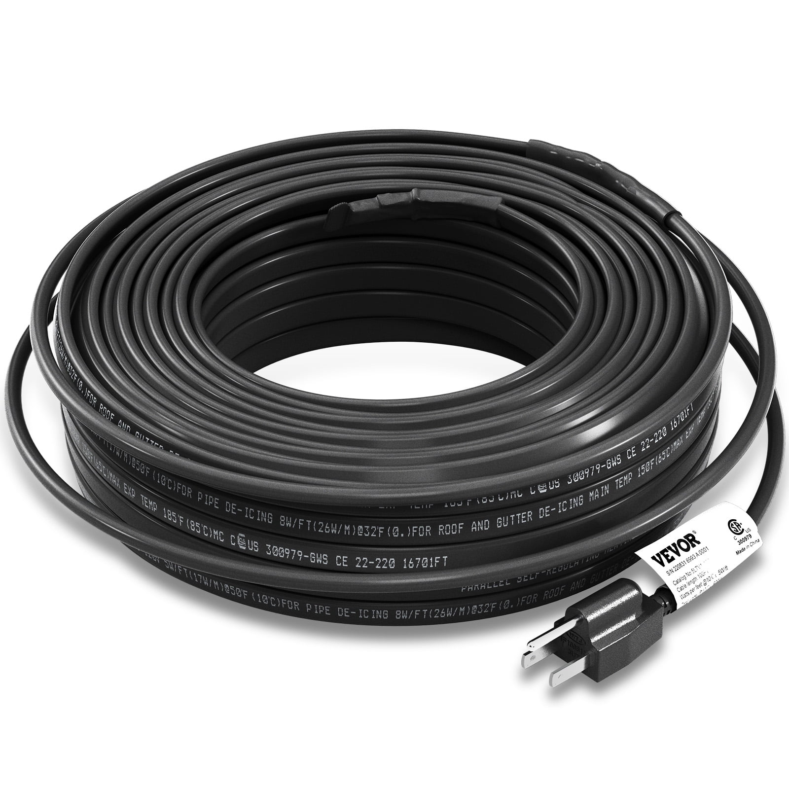HEATIT 7FT Heat Tape for Water Pipes Roof and Gutters Heating Cable with  6ft Lighted Plug