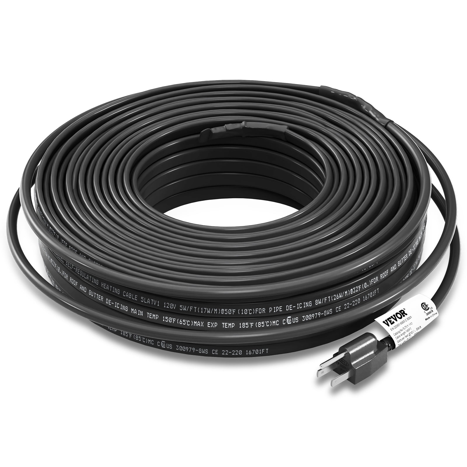 VEVOR Roof & Gutter Deicing 140 feet, 8W/ft Heating Tape, 120V Self