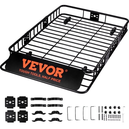 VEVOR Roof Rack Cargo Basket, 64" x 39" x 6" Rooftop Cargo Carrier with Extension, Heavy-duty Steel 200 LBS Capacity Universal Roof Rack Basket, Luggage Holder for SUV, Truck