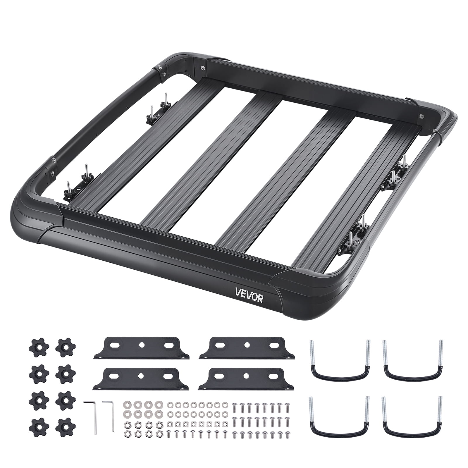 VEVOR Roof Rack Cargo Carrier, 48 x 40 x 5.6 in, Universal Rooftop Cargo Basket, Car Top Luggage Holder with 150 lbs Max Load Capacity, 4.1 in Fence, Anti-Rust Alloy Steel, Wind Fairing, for SUV Car