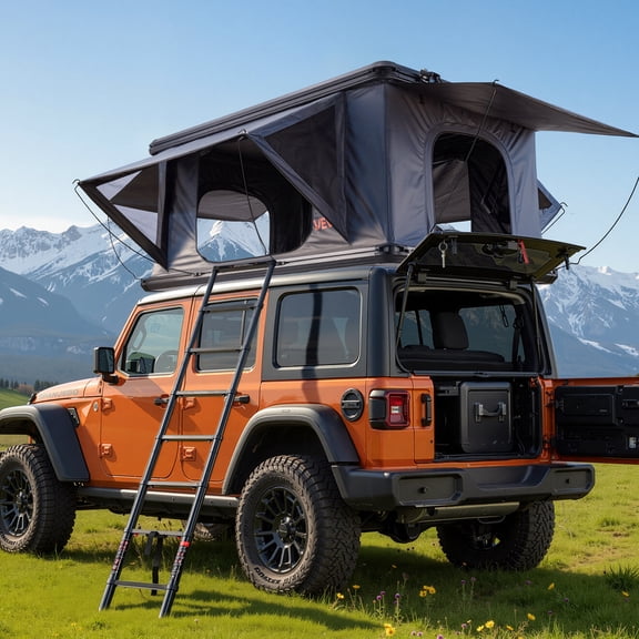 VEVOR Rooftop Tent Hard Shell, 2-3 Person Aluminum Roof Top Tent Hardshell with Tri-Color LED Light, Thick Mattress & 2 Windows,Waterproof Windproof Overland Camping Car Roof Rack for Jeep SUV Pickup