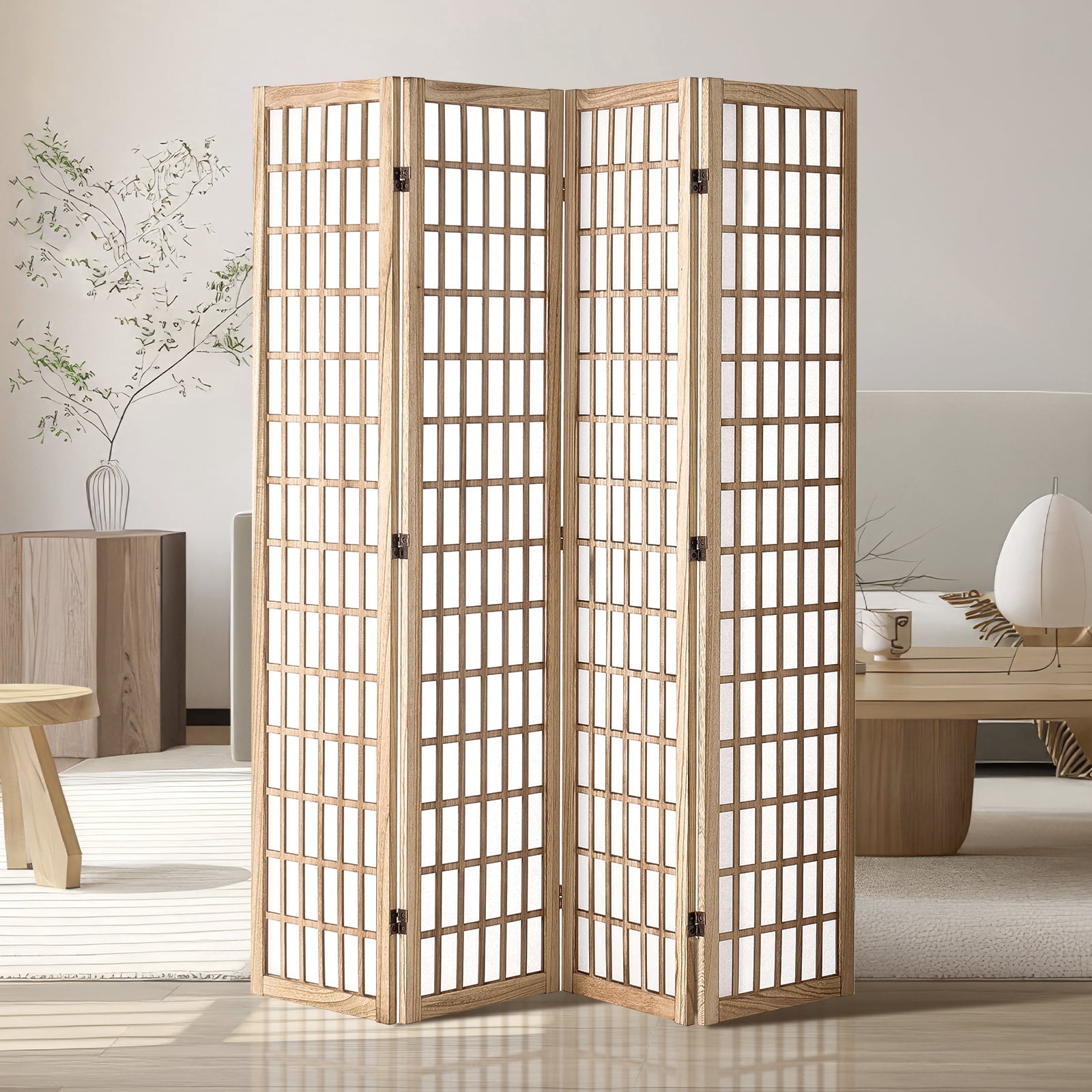 VEVOR Room Divider, 4 Panel Japanese Room Divider, Folding Privacy Screen Indoor, Portable Partition Dividers and Decoration Screens, for Room Separation,Home,Office,Restaurant & Bedroom (Natural)