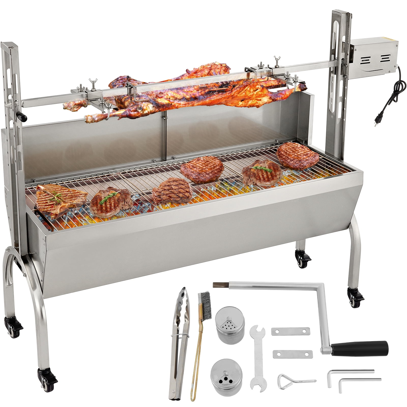VEVOR Rotisserie Grill, 132lbs Capacity, Stainless Steel Pig Lamb Spit Grill Roaster, with 45W