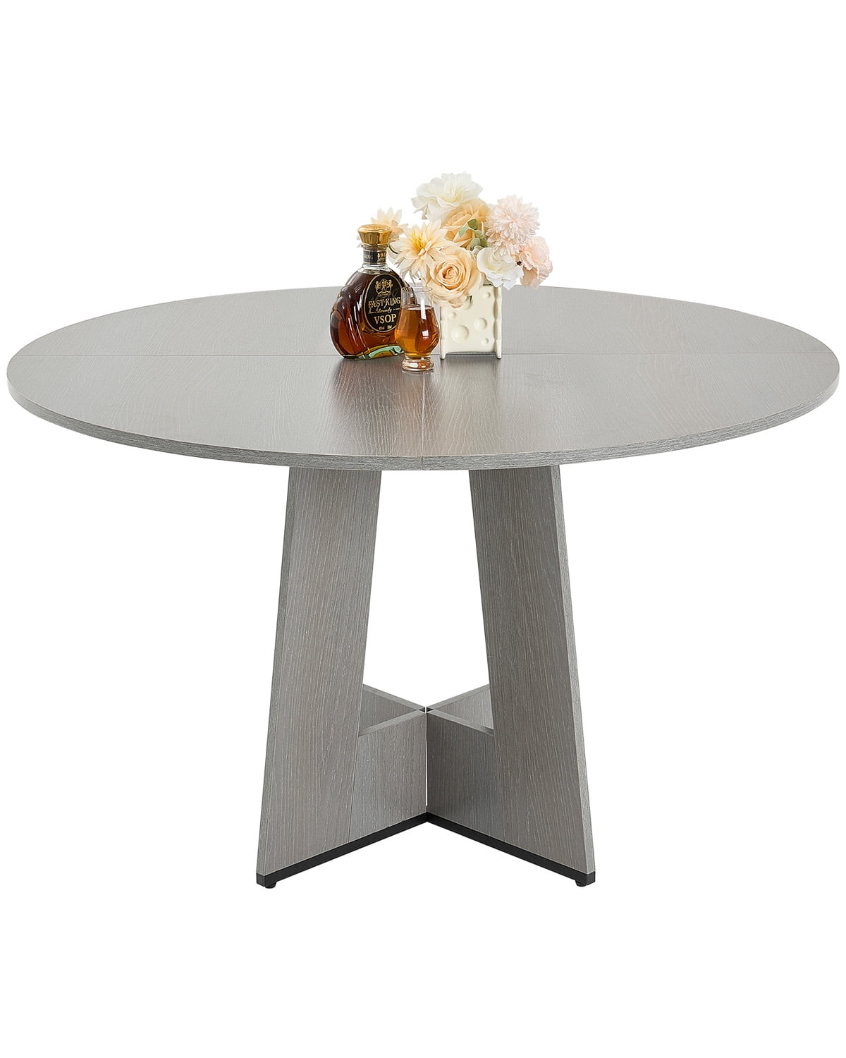 VEVOR Round Dining Table, 47 inch Wood Table for 4-6 Person, Farmhouse Circle Dinner Furniture, Rustic Leisure Tables with Thick Wooden Legs, for Home Kitchen Living Room, Grey (Only Table)