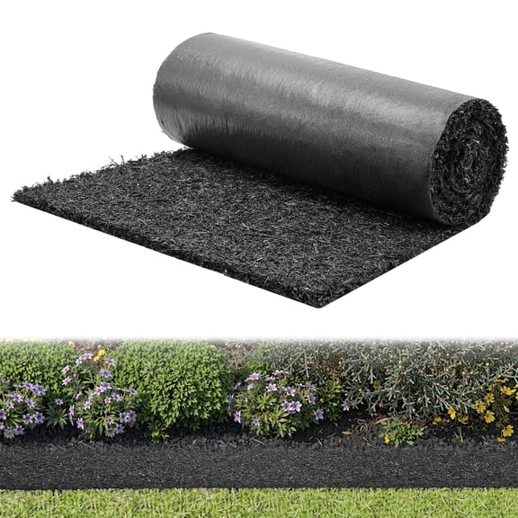 VEVOR Rubber Mulch Mat Roll, 96 x 22 in Recycled Rubber Mulch Mat, 0.5 Thick Cuttable, Reduced Weed Growth, Natural-Looking Weed Barrier Mat, Permanent Walkway Pathway for Landscaping
