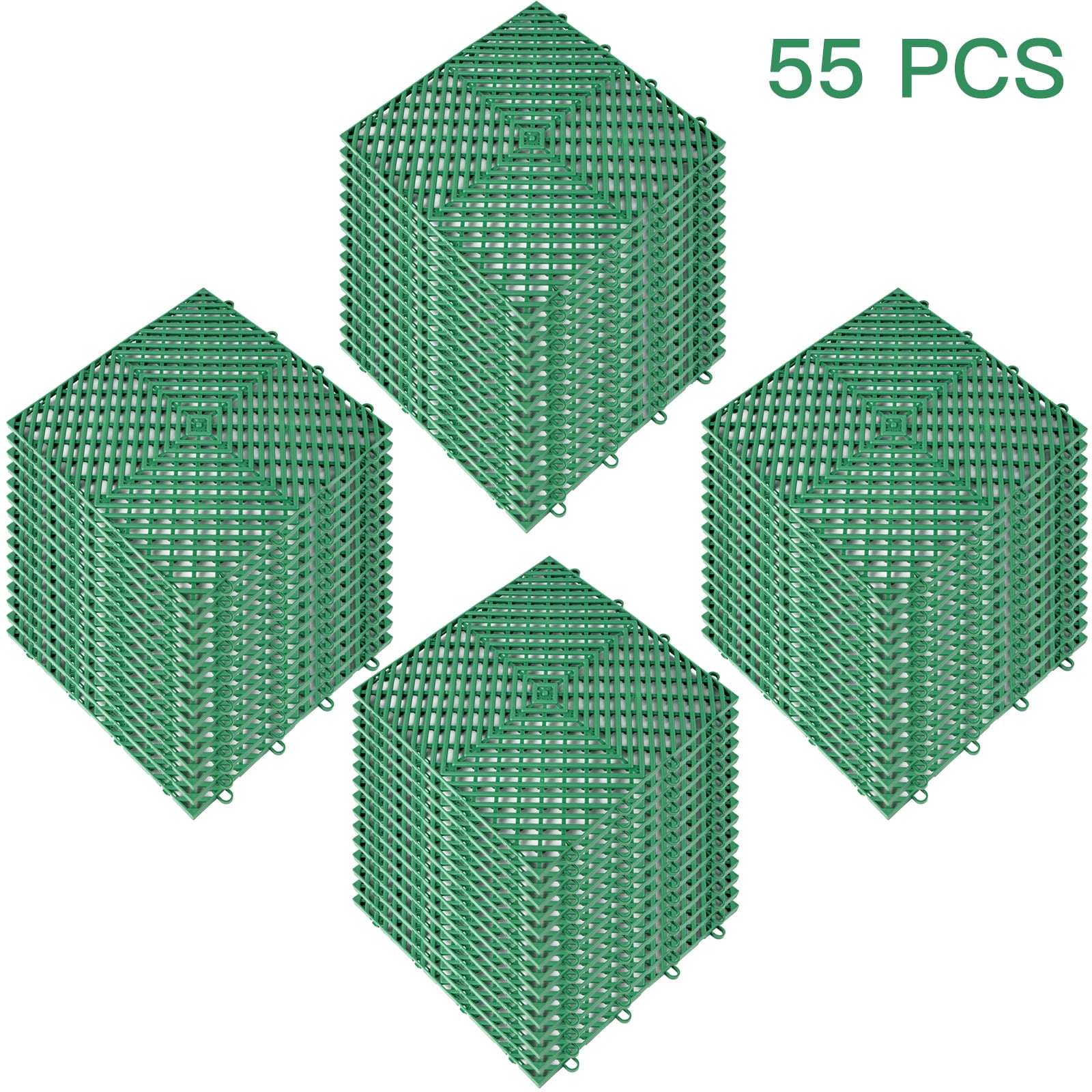 VEVOR Rubber Tiles Interlocking 55 pcs, Drainage Tiles 12x12x0.5 inches, Deck Tiles Outdoor Floor Tiles, Outdoor Interlocking Tiles, Deck Flooring for Pool Shower Bathroom Deck Patio Garage (Green)