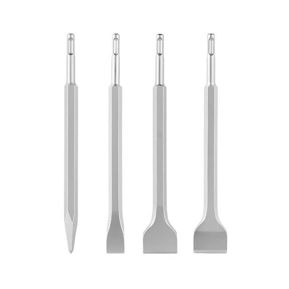 VEVOR SDS Plus Chisel Set, 4 pcs SDS Plus Rotary Hammer Drill Attachments, Includes Point, Flat, & Angled Spade Chisels, Heat Treated 40Cr Alloy Steel, Sharp Edge for Demolition, Concrete and Brick