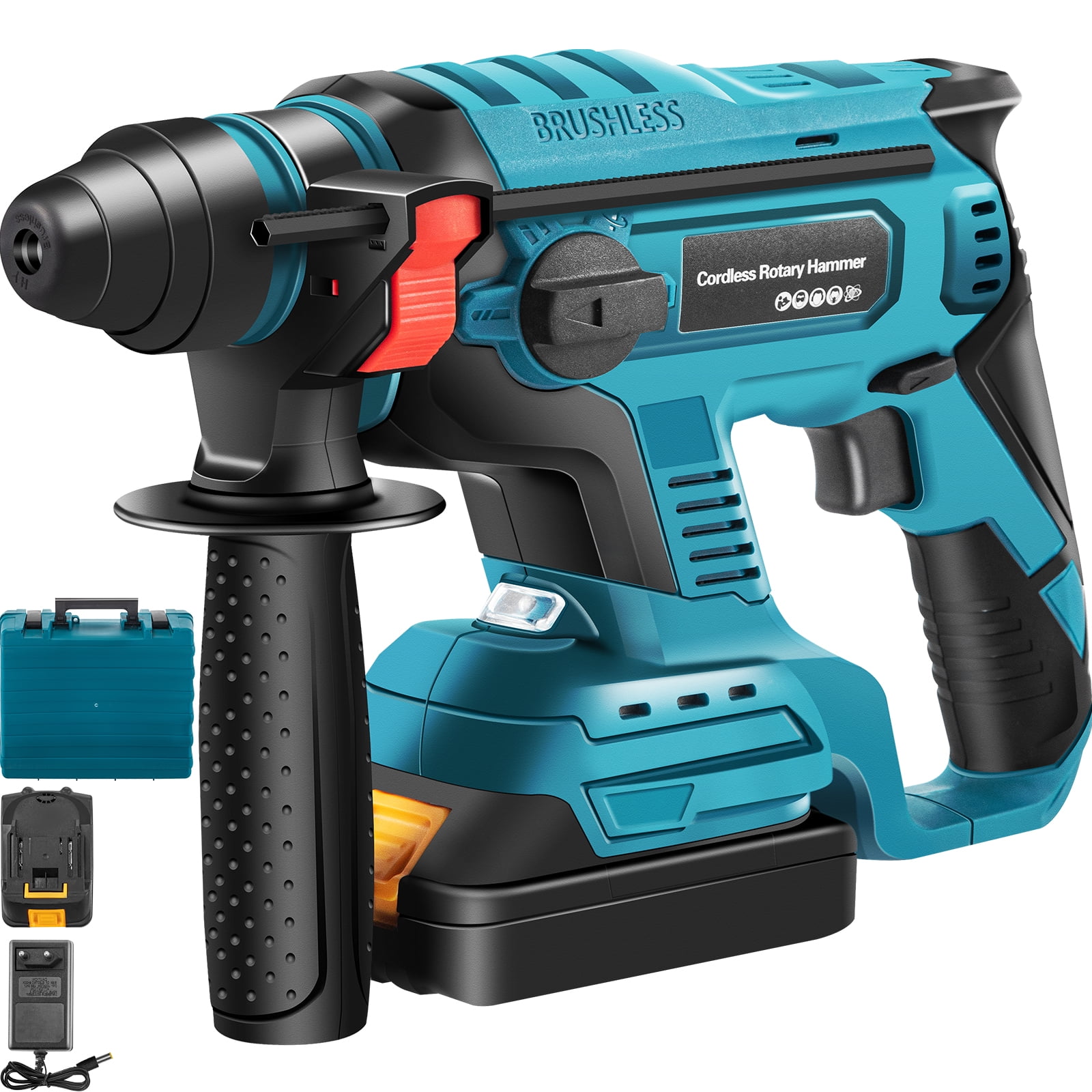 VEVOR SDS Plus Rotary Hammer Drill 900rpm 450bpm Variable Speed Electric Hammer 4 Functions Cordless Drill w LED Light Ruler 360 Rotary Handle Jack Hammer for Concrete Steel and Wood