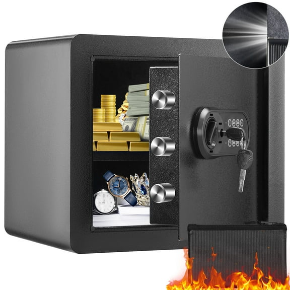 VEVOR Safe, 1.2 Cubic Feet Home Safe, Steel Security Safe with Digital Keypad and 2 Keys, Cabinet Safe with Fire-proof Bag, Protect Cash, Gold, Jewelry, Documents for Home, Hotel, 15.8x11.8x13.8 in
