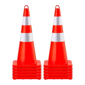 VEVOR Safety Cones, 10PCS 28" Traffic Cones, PVC Orange Construction Cones, 2 Reflective Collars Traffic Cones with Weighted Base and Hand-Held Ring Used for Traffic Control, Driveway Road Parking