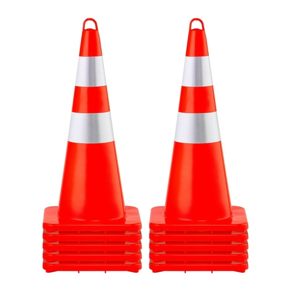 VEVOR Safety Cones, 10PCS 28" Traffic Cones, PVC Orange Construction Cones, 2 Reflective Collars Traffic Cones with Weighted Base and Hand-Held Ring Used for Traffic Control, Driveway Road Parking