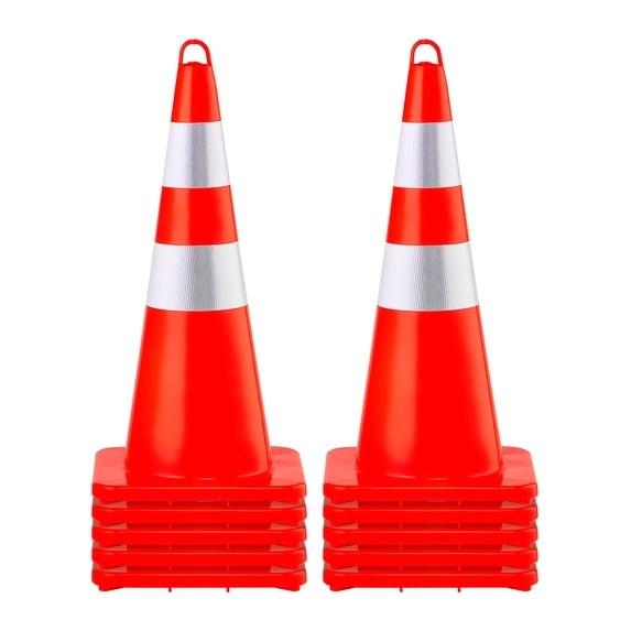 VEVOR Safety Cones, 10PCS 28" Traffic Cones, PVC Orange Construction Cones, 2 Reflective Collars Traffic Cones with Weighted Base and Hand-Held Ring Used for Traffic Control, Driveway Road Parking