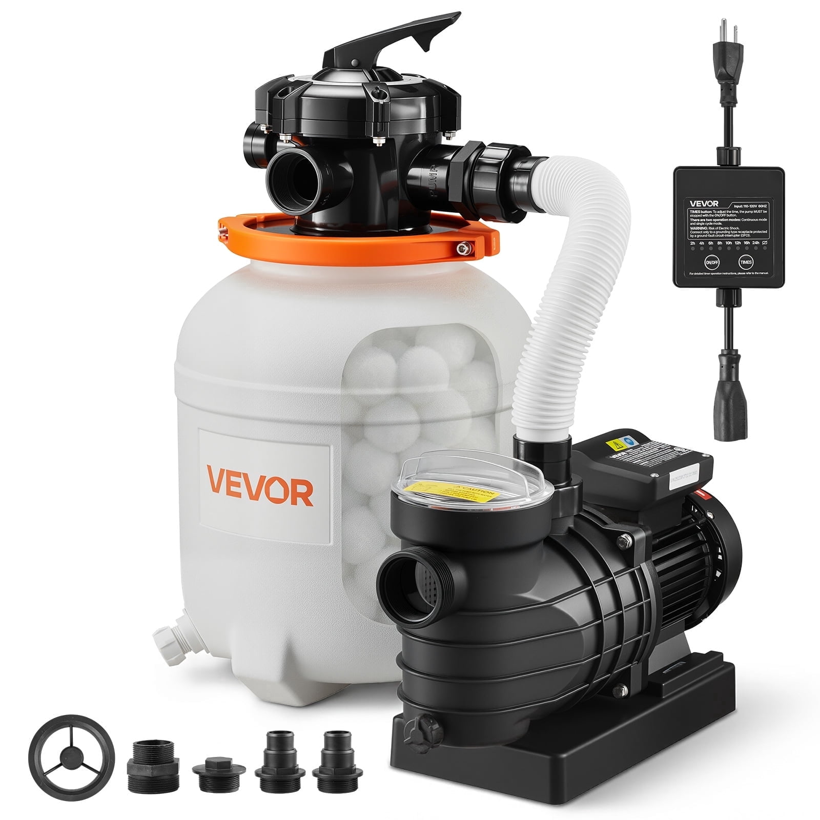 VEVOR 12in FlashPure Sand Filter Pump for Above Ground Pool, 0.5 HP 3000 GPH Pool Filter System with Built-In Timer, 6X Faster Filtration with Filter Balls, Pre-Installed Media, Ready to Use