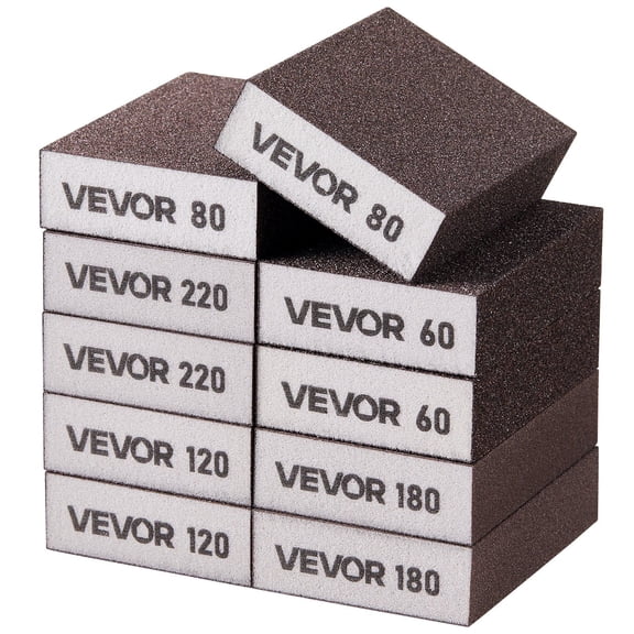 VEVOR Sanding Sponge, 10 Pcs, 60/80/120/180/220 Grit Assortment(2 Each), Washable and Reusable Sanding Blocks for Dry & Wet Use, Coarse to Fine Sandpa
