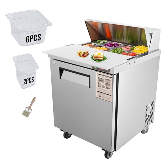 VEVOR Sandwich Prep Table, 7.42 Cu. Ft. Salad Single-door Refrigerated Prep Table, 28-inch Food Prep Fridge, Commercial Stainless Steel Prep Refrigerator Table