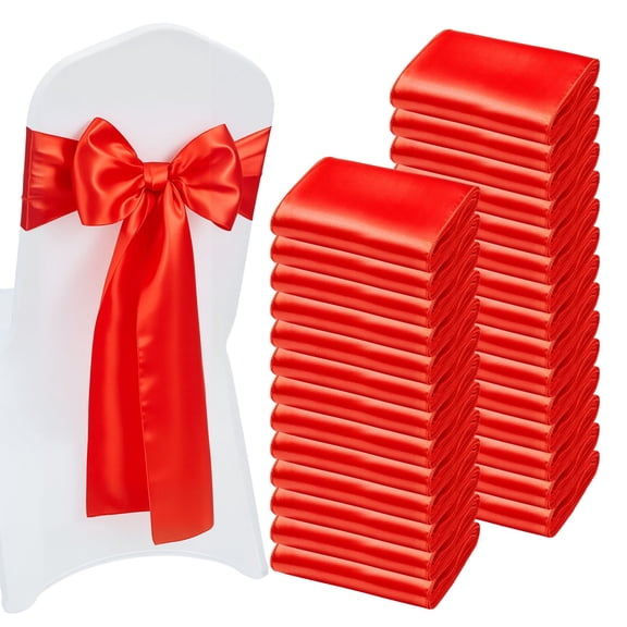 VEVOR Satin Chair Sashes Bows, 100PCS Chair Ribbon Ties Back Sash, 7 x 108 inch, Red Wedding Reception Decoration, for Wedding Ceremony Baby Shower Party Events Banquet Chair Cover Decoration