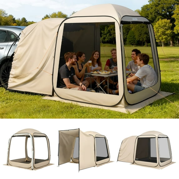 VEVOR Screen House Tent, 10 x 9.2 ft, 4-8 Person Pop Up Screen Tent, Portable Screened in Canopy with Carry Bag, Netting Sides, Ground Stakes, for Garden, Patio, Backyard, Outdoor Activities, Beige