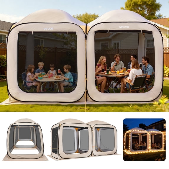 VEVOR Screen House Tent, 12 x 6 ft, 2 in 1 Pop Up Screen Tent, Portable Screened in Canopy with Carry Bag, Netting Sides, Ground Stakes, for Garden, Patio, Backyard, and Outdoor Activities, Beige