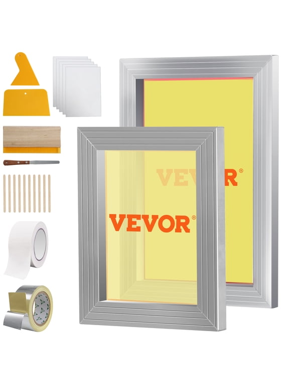 Screen Printing Kit, 2 Pieces Aluminum Silk Screen Printing Frames 8x10/10x14in 110 Count Mesh, 2 Tapes and Screen Printing Squeegees and Transparency Films for T-shirts DIY Printing