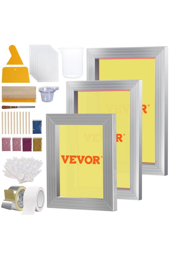 Screen Printing Kit, 3 PCS Aluminum Silk Screen Printing Frames, 5 Glitters and Screen Printing Squeegees and Transparency Films, 6x10/8x12/10x14inch 110 Count Mesh, for DIY T-shirts Printing