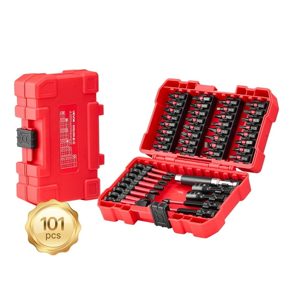 VEVOR Screwdriver Bit Set, 101-Piece, Magnetic Phillips, Pozidriv, Slotted, Square, Torx, Hex Bits, Hex Nut Sockets, Extension Rod with Storage Case, High-Strength S2 Alloy Steel, Blackened Finish