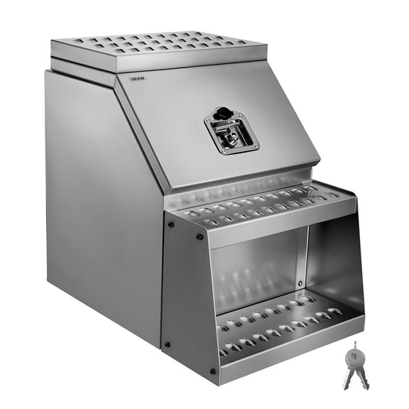 VEVOR Semi-Truck Step Tool Box, 18" x 27.5" x 25.4" Heavy Duty Aluminum Toolbox Side Mount, Waterproof Side Storage Saddle Step Box with T-Handle Lock & Keys for Semi Trucks, Flatbed Trailers