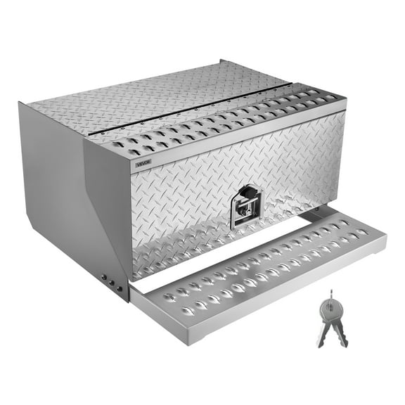 VEVOR Semi-Truck Step Tool Box, 30" x 29.5" x 15.8" Heavy Duty Aluminum Diamond Plate Toolbox, Waterproof Cab Entry Step Storage Box with T-Handle Lock & Keys for Flatbed, Crane, and Semi Trucks