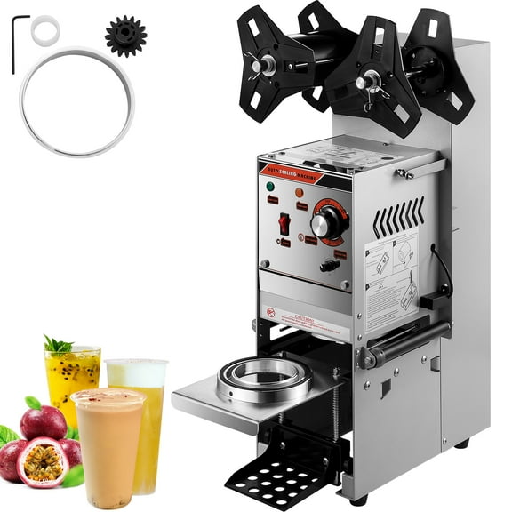 VEVOR Semi-automatic Cup Sealing Machine 300-500 Cup/h, Tea Cup Sealer Machine 90/95mm, Silver Boba Cup Sealer Machine, Cup Diameter Boba Cup Sealing Machine with Control Panel for Bubble Milk Tea