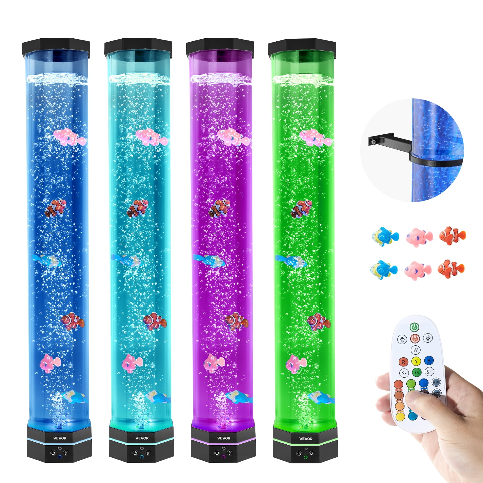 VEVOR Sensory Bubble Tube Lamp, 2.67 ft Bubble Fish Tube, Sensory Aquarium Lamp with 6 Floating Fish & 16 Color Effects, Remote Control,Stress Relief Calming Light for Bedroom Living Room Home Decor