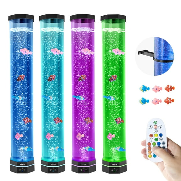VEVOR Sensory Bubble Tube Lamp, 2.67 ft Bubble Fish Tube, Sensory Aquarium Lamp with 6 Floating Fish & 16 Color Effects, Remote Control,Stress Relief Calming Light for Bedroom Living Room Home Decor