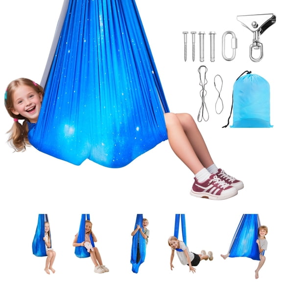 VEVOR Sensory Swing, Double-Layer Fabric Sensorys Hammock, Indoor & Outdoor Sensory Swing with 360 Swivel Hanger, O-Sling, Holds up to 300lbs, Adjustable Aerial Yoga, Hanging Swings for Kids