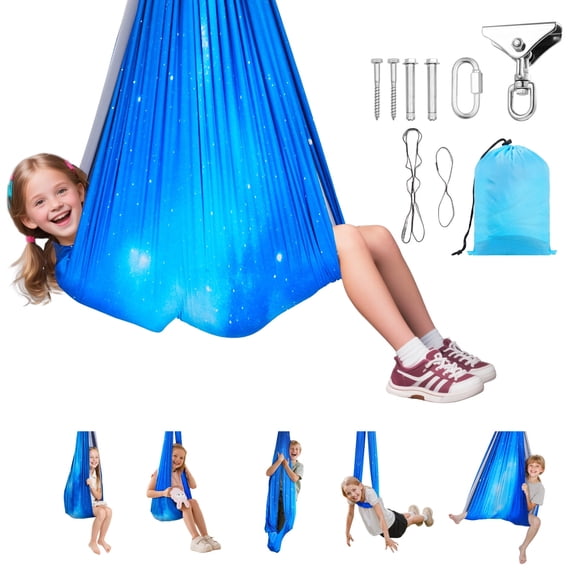 VEVOR Sensory Swing, Double-Layer Fabric Sensorys Hammock, Indoor & Outdoor Sensory Swing with 360 Swivel Hanger, O-Sling, Holds up to 300lbs, Adjustable Aerial Yoga, Hanging Swings for Kids