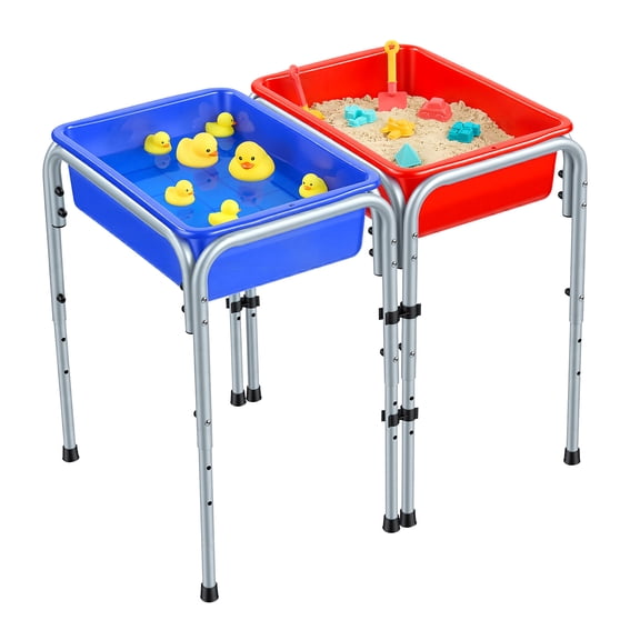 VEVOR Sensory Table for Toddlers, Kids 2-Station Sand and Water Adjustable Play Table with Detachable Storage Bins and Non-Slip Feet, Carbon Steel Frame, Rounded Corners, for Boys and Girls Exploring