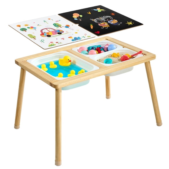 VEVOR Sensory Table for Toddlers, Wooden Kids Activity Table with Reversible Double-Sided Board, Storage Bins, and Non-Slip Feet, for Boys and Girls Playing Sand and Water, Drawing, Studying, Dining