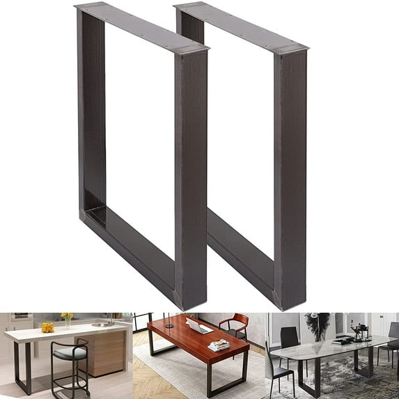 VEVOR Set of 2 Steel Table Legs, 28"Height 23"Wide Dining Table Legs,Heavy Duty 3.1" Square Box Section Square Table Legs, 28x23x3.1 inch Original Color Industrial Country Style Metal Dining Legs