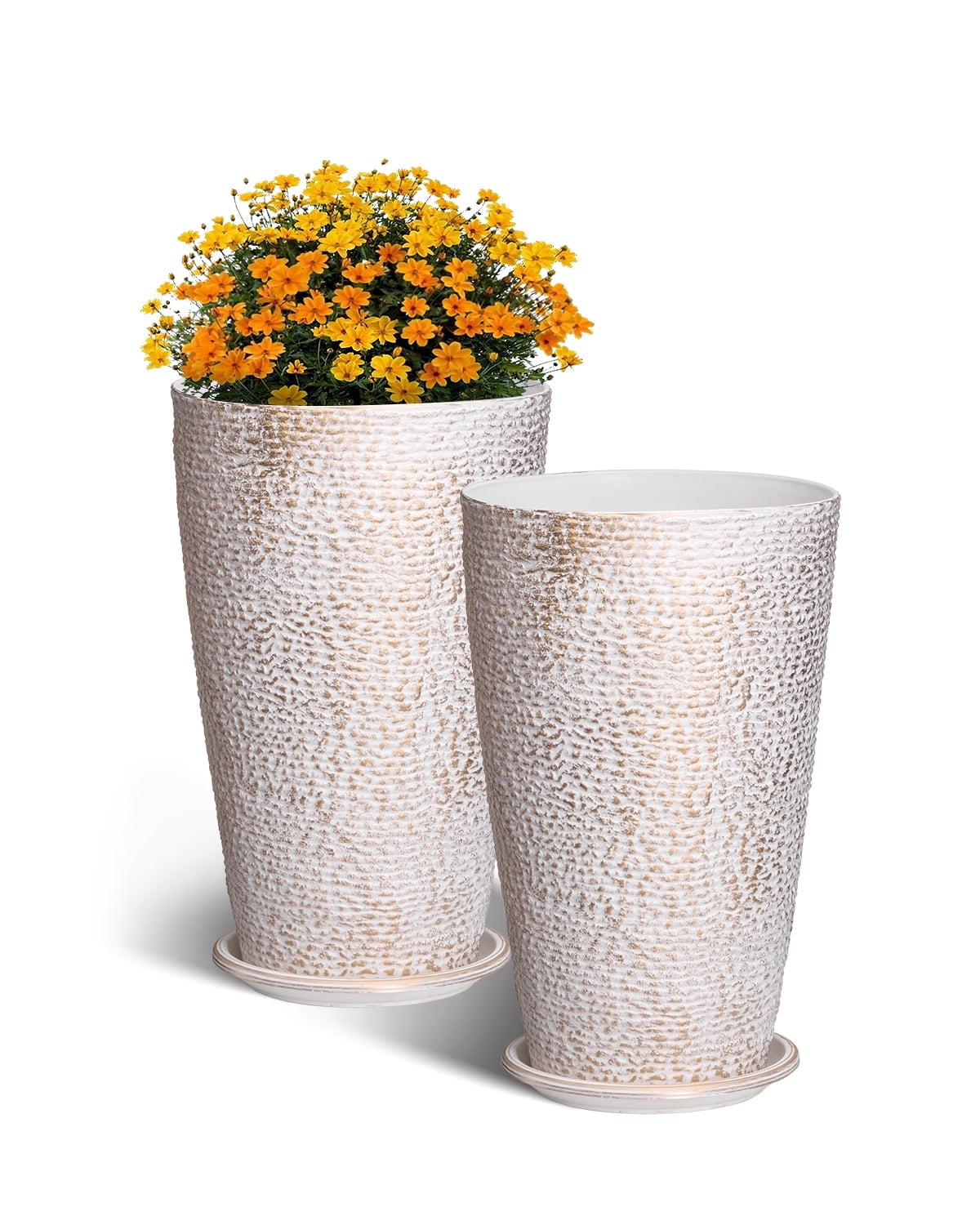 VEVOR Set of 2 Tall Outdoor Planters 21"H, Round Large Planters For Front Porch and Patio, Stone Finish Flower Tree Plant Pots