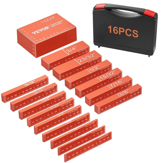 VEVOR Setup Blocks Woodworking Tools, 16-Piece, Precision Height Gauge Block Set, with Clearly Laser Engraved Size Markings and Storage Case, Aluminum Setup Bars for Router and Table Saw Accessories