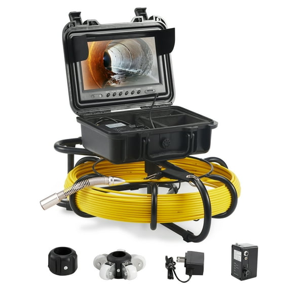 VEVOR Sewer Camera, 165 ft/50 m, 9" Screen Pipeline Inspection Camera with DVR Function, Waterproof IP68 Camera with 12 Adjustable LEDs, with a 16 GB SD Card for Sewer Line, Duct Drain Pipe Plum